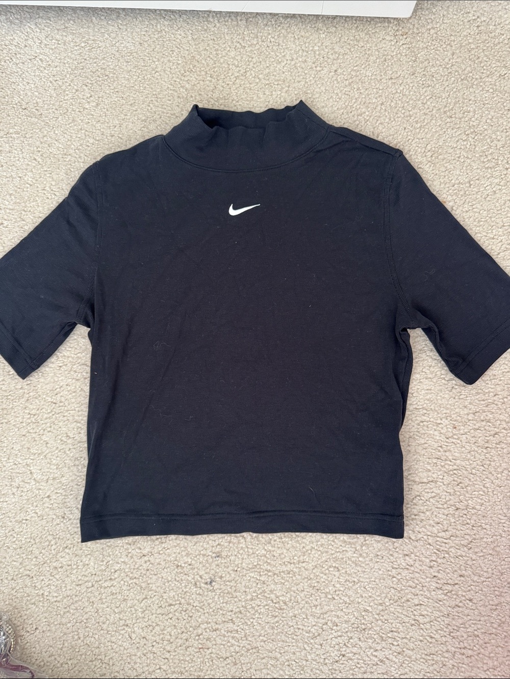 Nike Black Short Sleeve Mock Neck Tee with White Swoosh